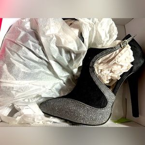 Black and Silver High Heels Booties